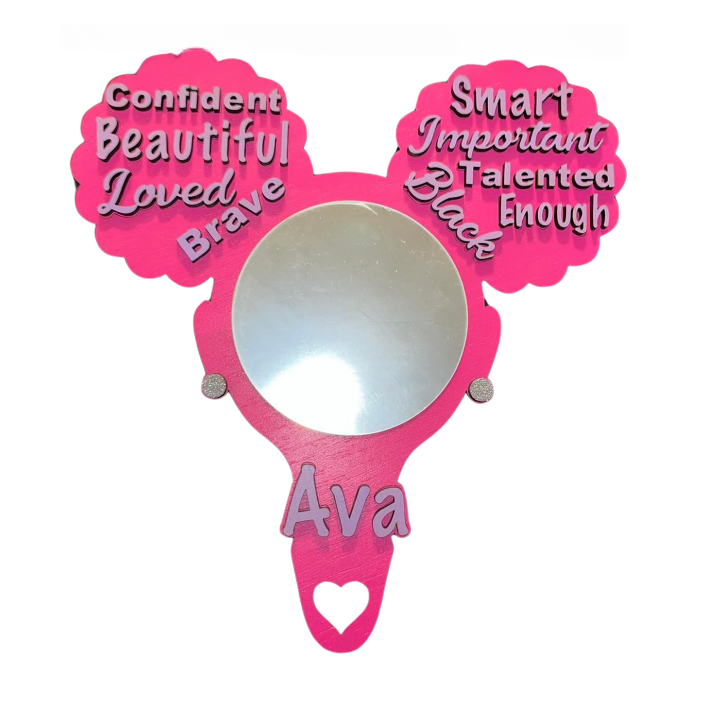 Hand Held Afro Puff Afirmation Mirror