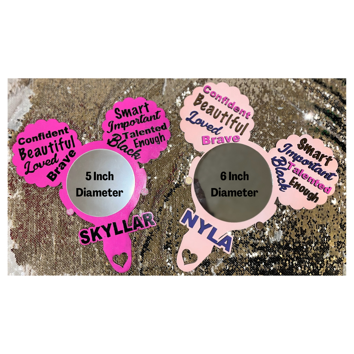 Hand Held Afro Puff Afirmation Mirror